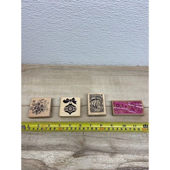 Mixed Brands Set Of 4 Wood Mounted Rubber Stamps Art - Picture 3 of 3
